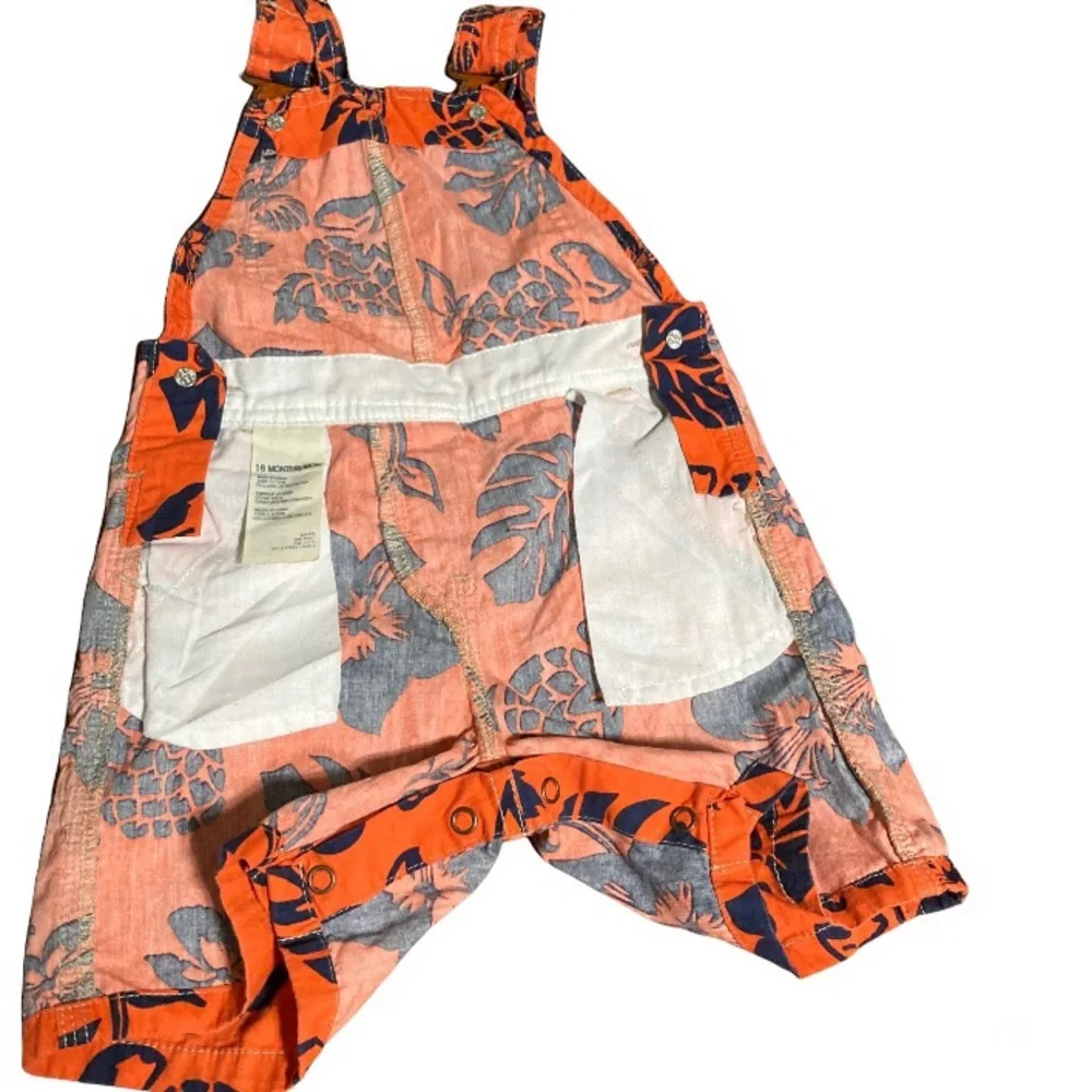 OSHKOSH Bgosh Hawaiian Overall Shorts Orange Navy Blue Floral Unisex 18 Months